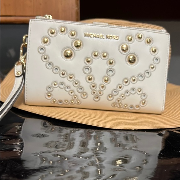 Michael Kors White and Gold Studded Clutch - Picture 1 of 3